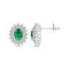 Thumbnail Image 0 of Oval-Cut Lab-Created Emerald & White Lab-Created Sapphire Starburst Earrings Sterling Silver