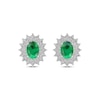 Thumbnail Image 1 of Oval-Cut Lab-Created Emerald & White Lab-Created Sapphire Starburst Earrings Sterling Silver