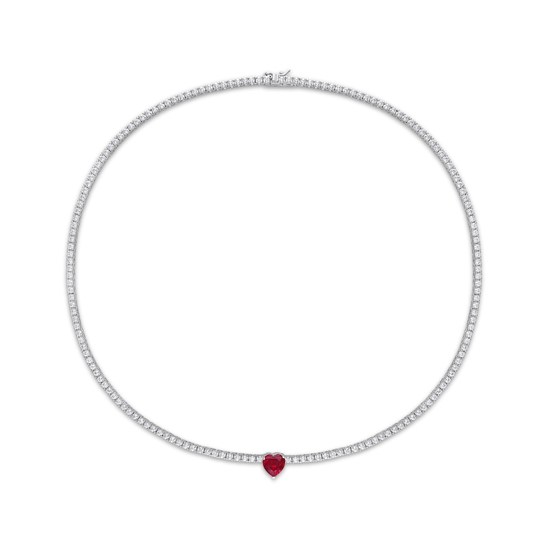 Heart-Shaped Lab-Created Ruby Choker Necklace Sterling Silver 15"