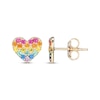 Thumbnail Image 2 of Multicolor Lab-Created Gemstone Rainbow Heart Earrings 10K Yellow Gold