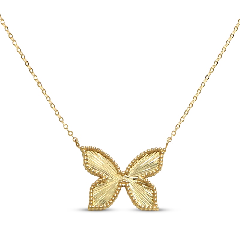 Diamond-Cut Beaded Butterfly Necklace 10K Yellow Gold 18"
