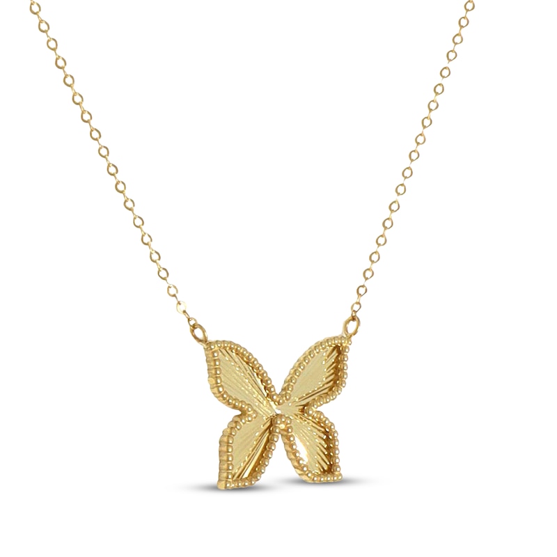 Diamond-Cut Beaded Butterfly Necklace 10K Yellow Gold 18"