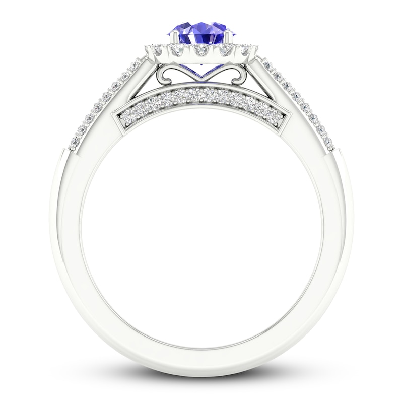 Diamond & Tanzanite Engagement Ring 1/4 ct tw Round-cut 10K White Gold