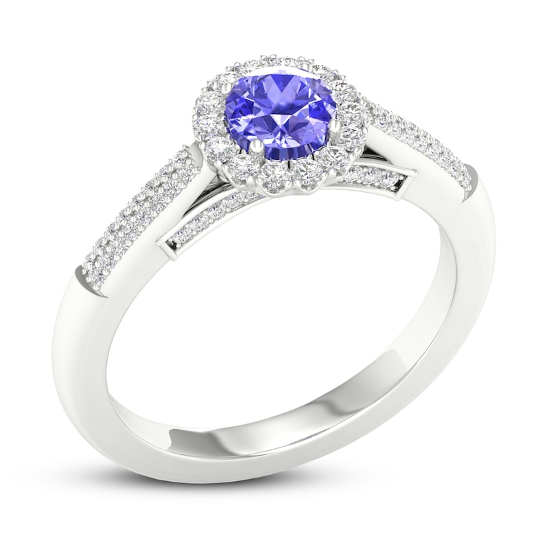 Diamond & Tanzanite Engagement Ring 1/4 ct tw Round-cut 10K White Gold