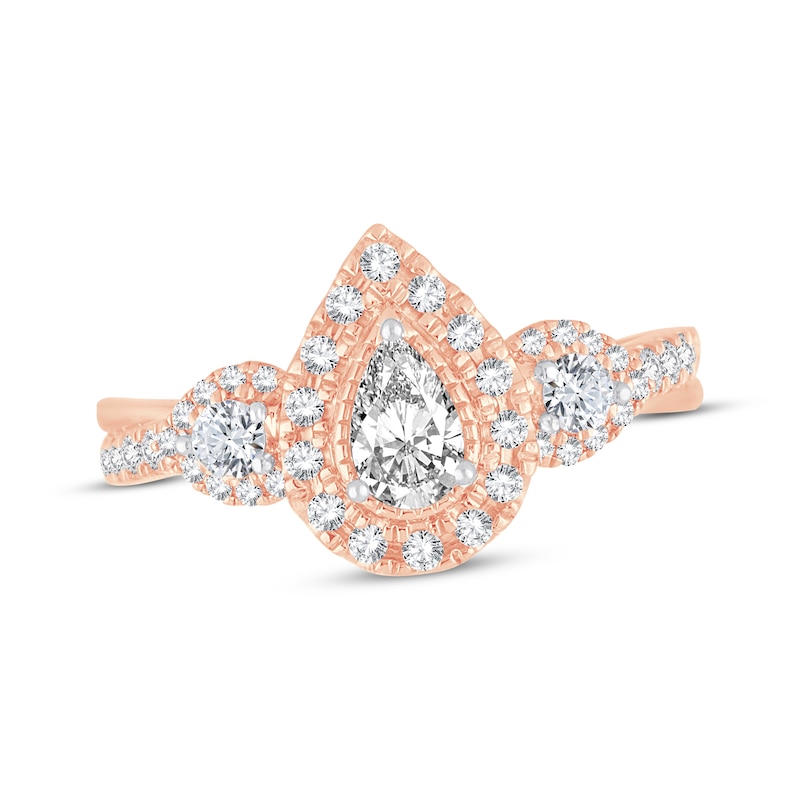 Memories Moments Magic Diamond Engagement Ring 7/8 ct tw Pear & Round-Cut 14K Rose Gold