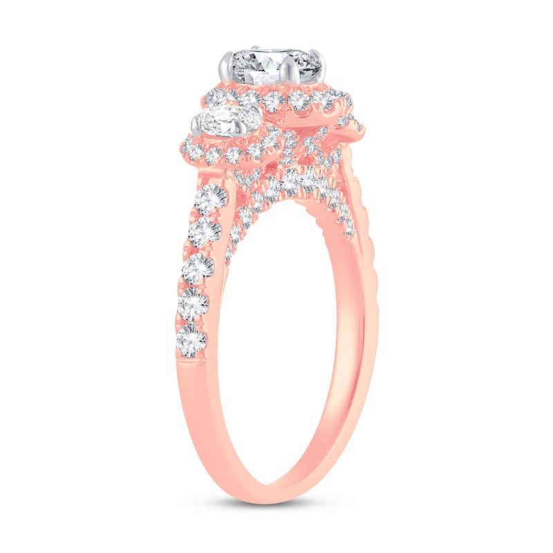 Memories Moments Magic Three Stone Diamond Engagement Ring 1-3/4 ct tw Oval & Round 14K Rose Gold