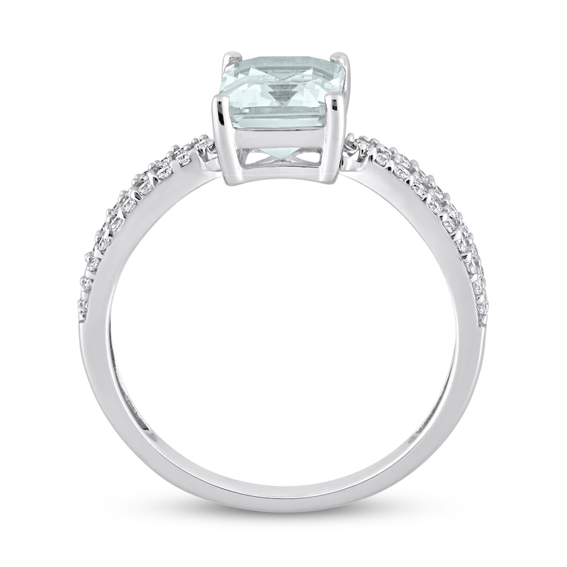 Emerald-cut Aquamarine Engagement Ring 1/5 ct tw Diamonds 14K White Gold