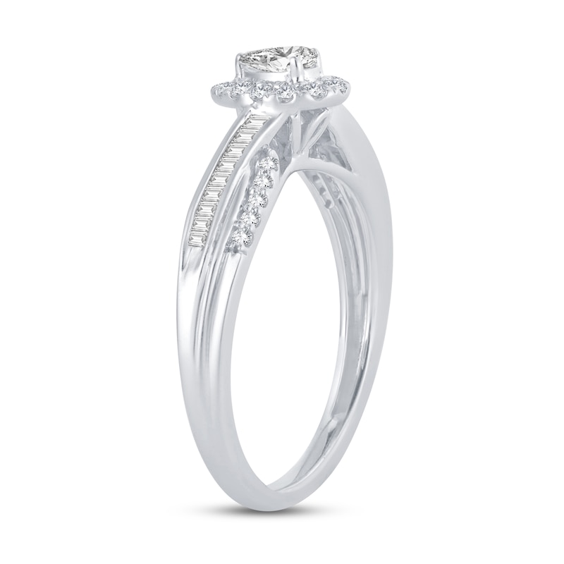 Diamond Engagement Ring 3/8 ct tw Pear, Baguette & Round 14K White Gold