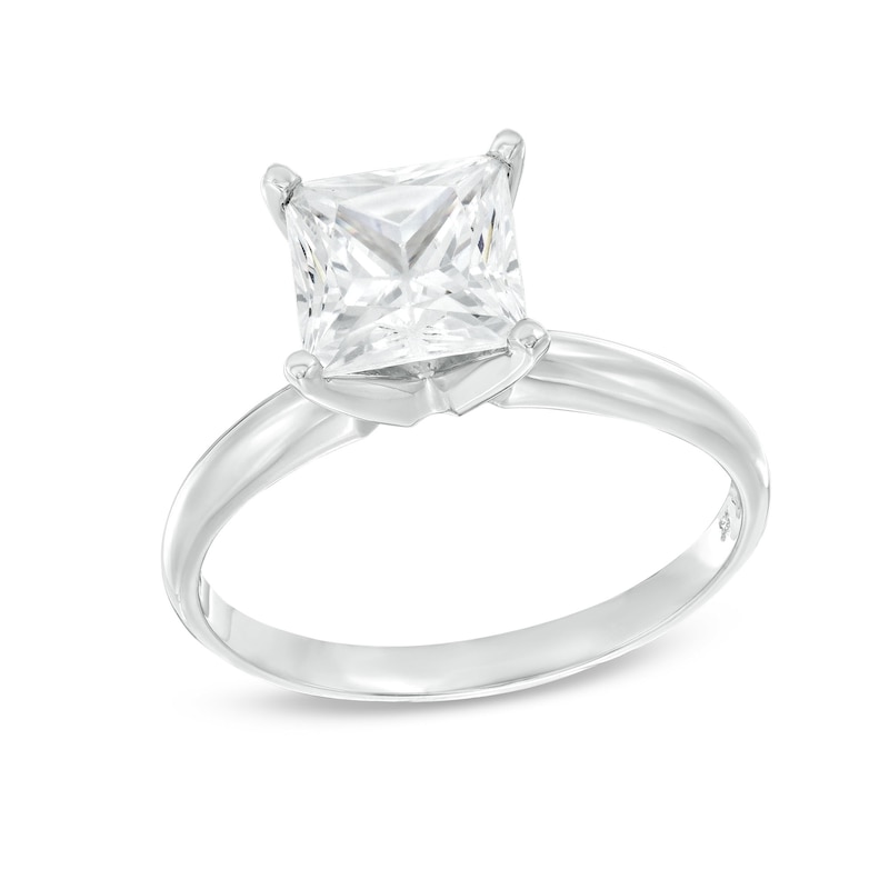 Certified Diamond Solitaire Engagement Ring 2 ct Princess-cut 14K White Gold (I/I2)