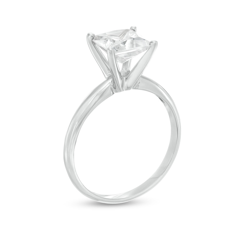 Certified Diamond Solitaire Engagement Ring 2 ct Princess-cut 14K White Gold (I/I2)
