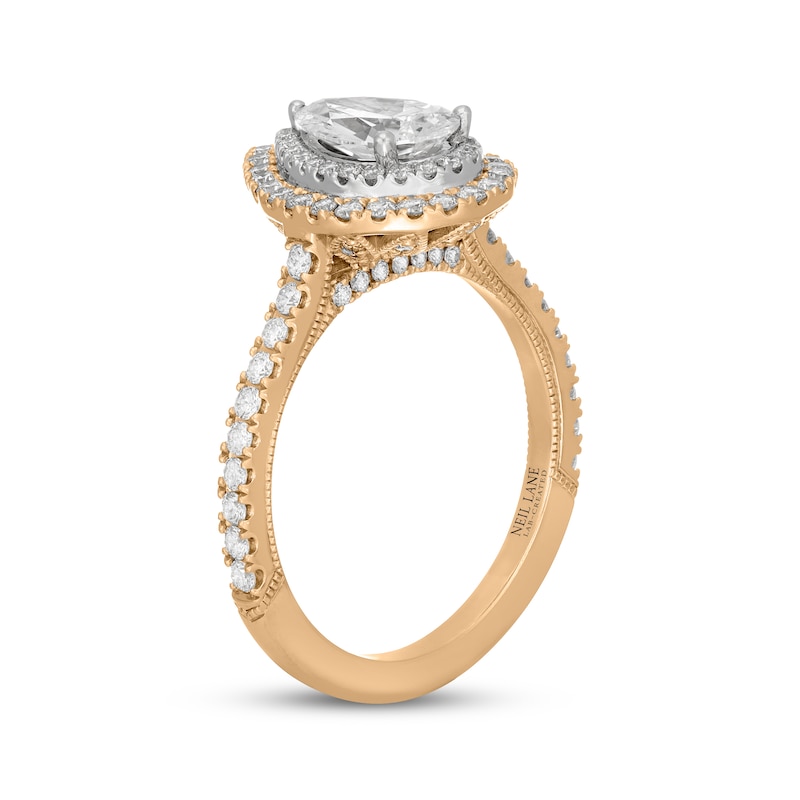 Neil Lane Pear-Shaped Lab-Created Diamond Double Halo Engagement Ring 1-3/4 ct tw 14K Two-Tone Gold