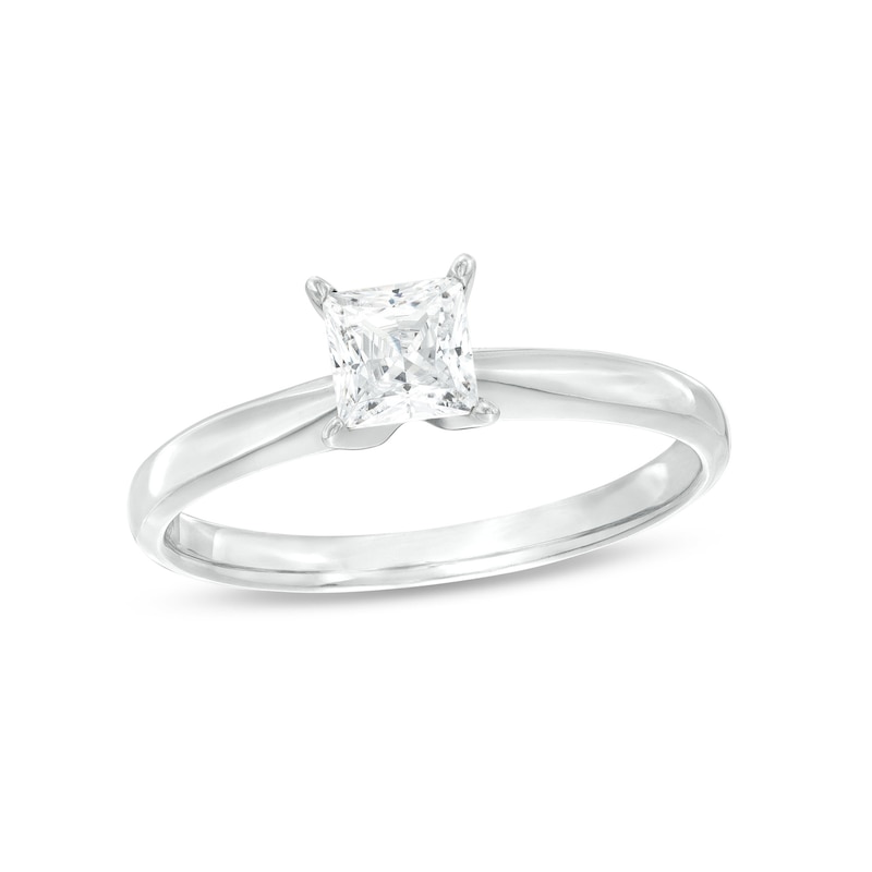 Diamond Solitaire Ring 1/2 Carat Princess-Cut 14K White Gold (I/I2)