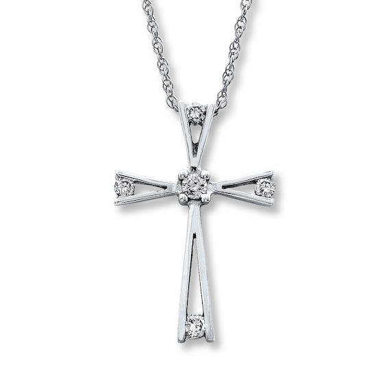 Diamond Cross Necklace 1 10 Ct Tw Round Cut 10k White Gold Kay - Womens White Gold Cross Pendants Diamond Cross Necklace 1 10 Ct Tw Round Cut 10k White Gold Kay - Womens White Gold Cross Pendants