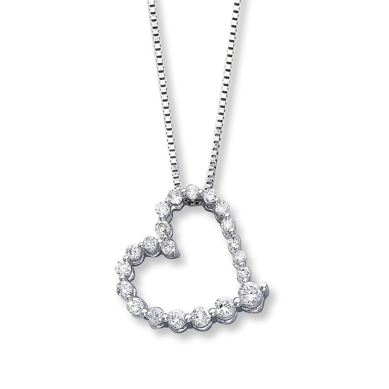 Diamond Heart Necklace 1/2 ct tw Round-cut 14K White Gold