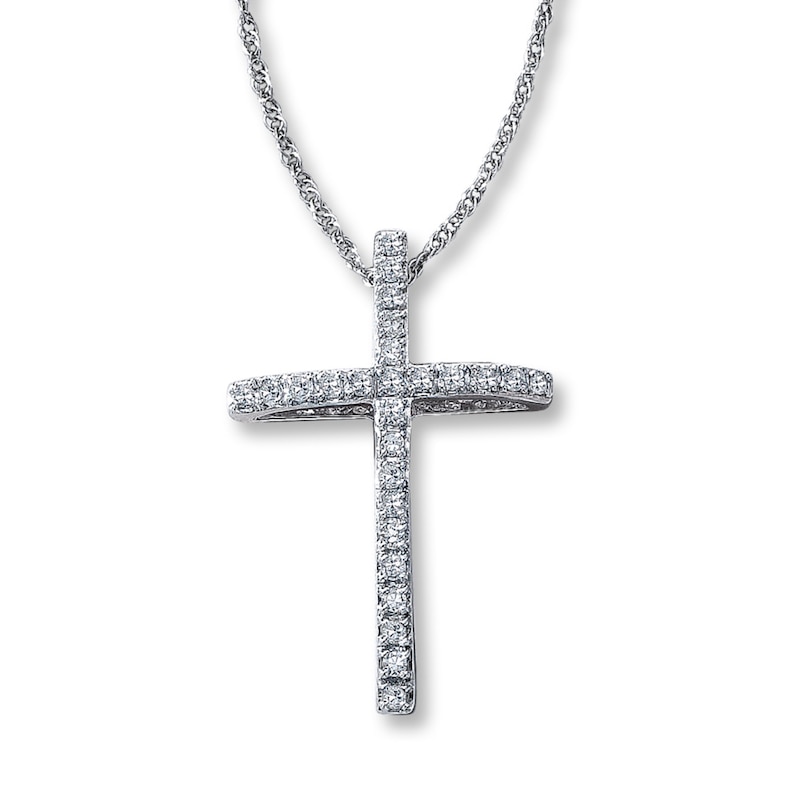 Diamond Cross Necklace 1/8 ct tw Round-cut 10K White Gold