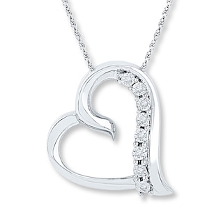 Sterling Silver Womens Round Diamond Heart Key Love Pendant 1/20 Cttw 
