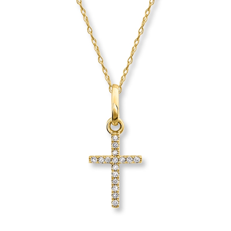Diamond Cross Necklace 1/20 ct tw Round-cut 10K Yellow Gold