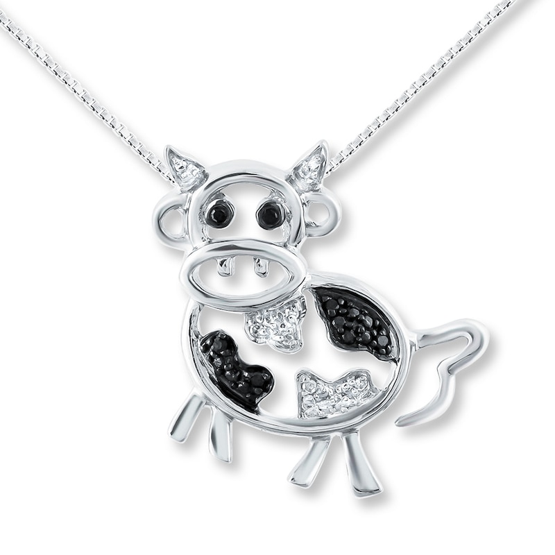 Diamond Cow Necklace 1/20 ct tw Black & White Sterling Silver 18"
