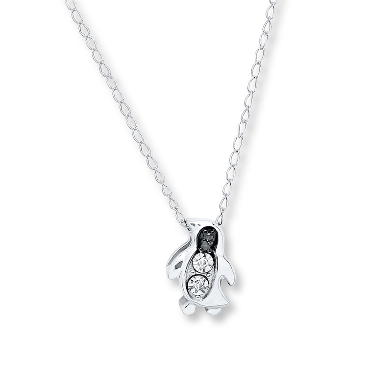 Young Teen Penguin Necklace Diamond Accents Sterling Silver 17"