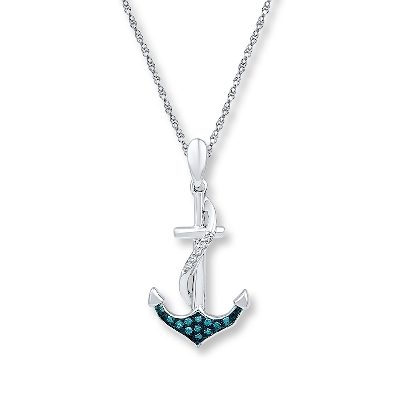 Anchor Necklace 1/15 ct tw Blue Diamonds Sterling Silver