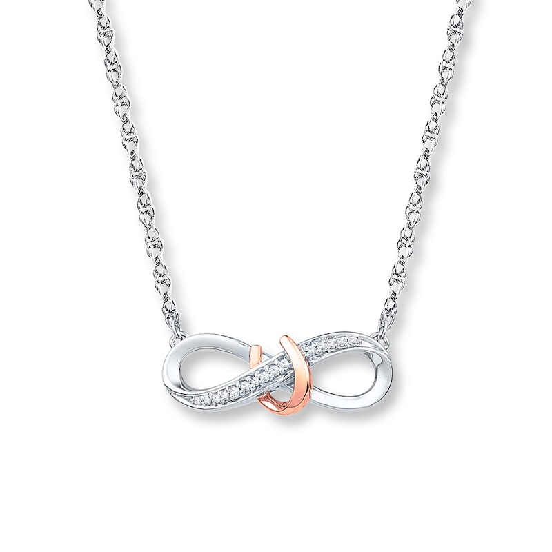 Infinity Necklace 1/20 ct tw Diamonds Sterling Silver & 10K Rose Gold