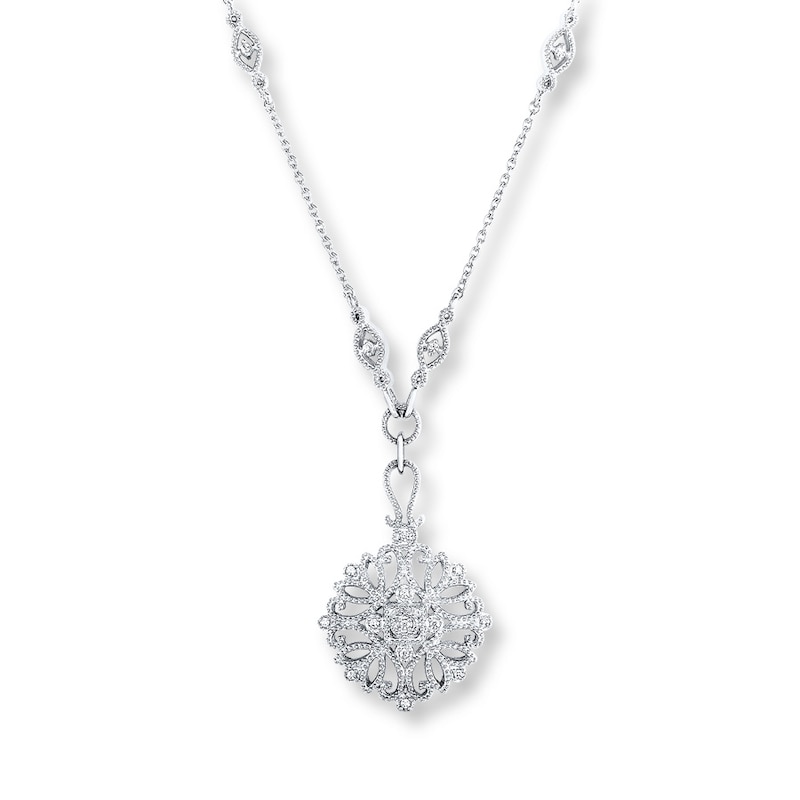 Filigree Necklace 1/10 ct tw Diamonds Sterling Silver
