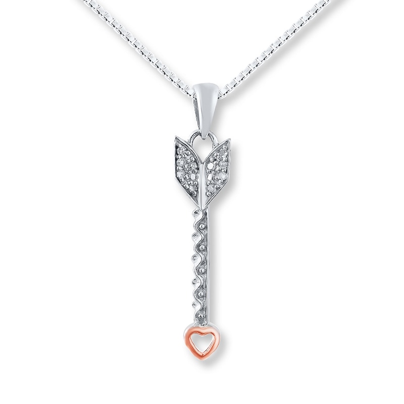 Arrow Necklace Diamond Accents Sterling Silver & 10K Rose Gold