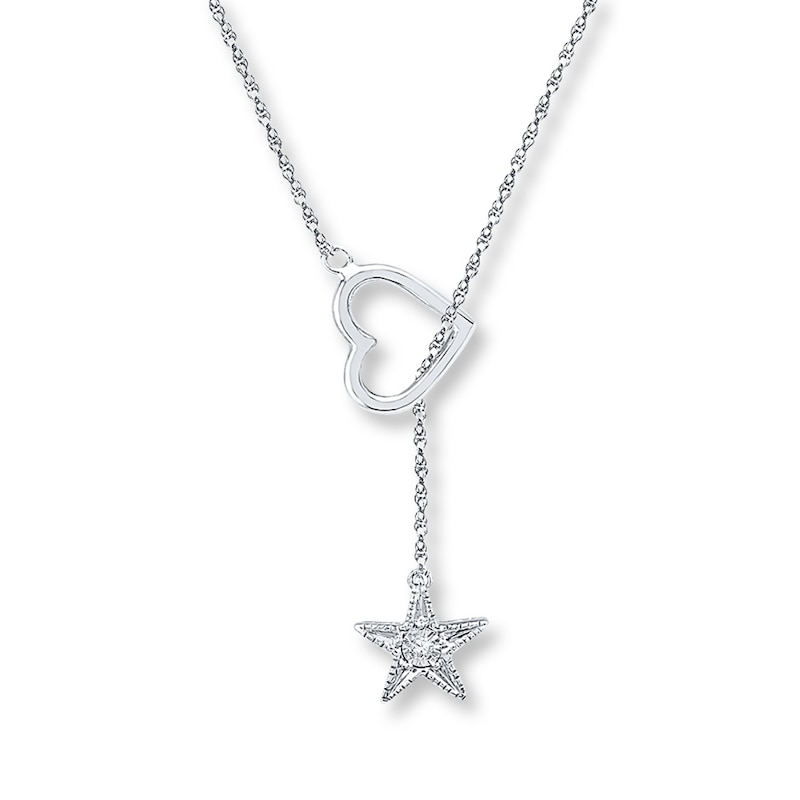 Star Lariat Necklace Diamond Accent Sterling Silver