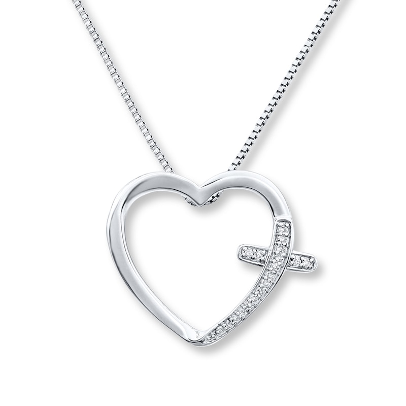 Cross Heart Necklace 1/20 ct tw Diamonds Sterling Silver