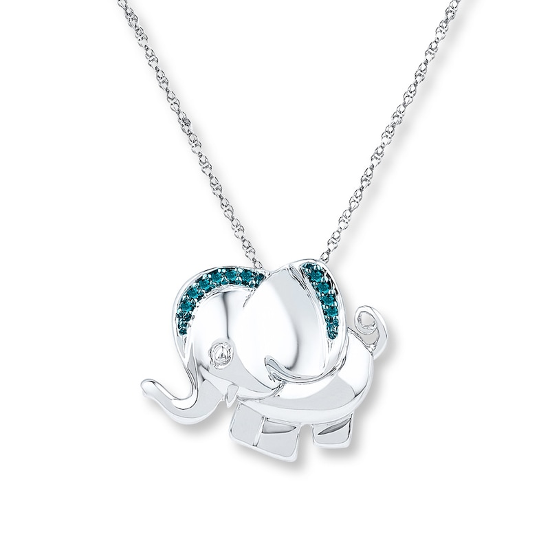 Elephant Necklace Blue Diamond Accents Sterling Silver