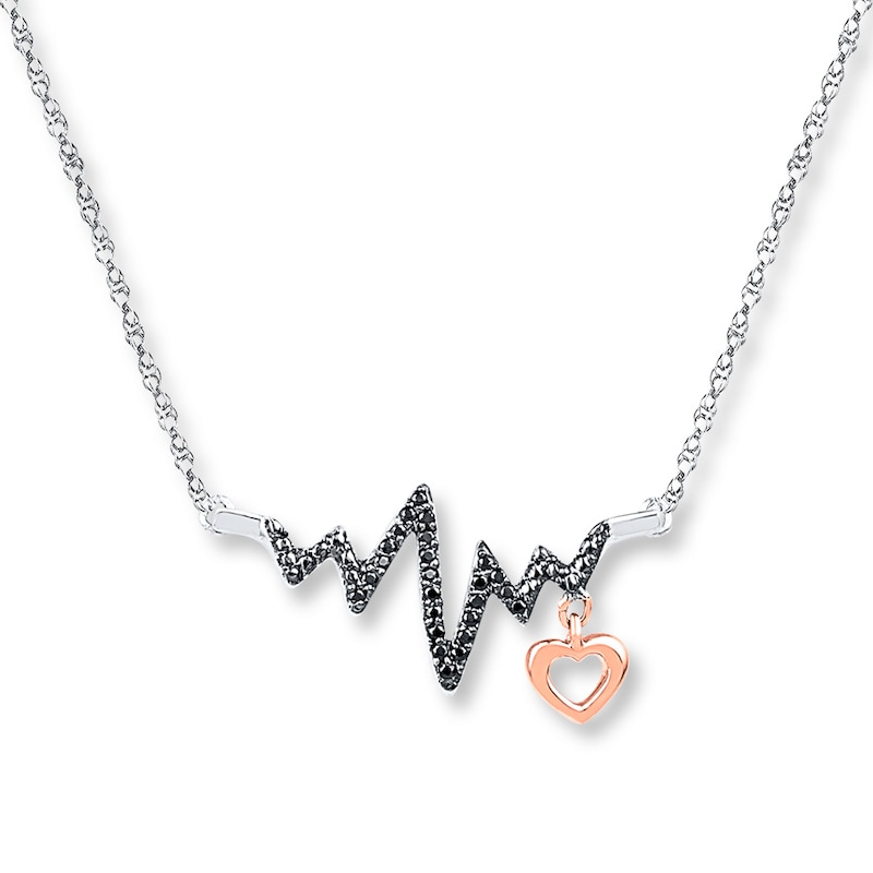 Heartbeat Necklace 1/15 ct tw Diamonds Sterling Silver & 10K Rose Gold