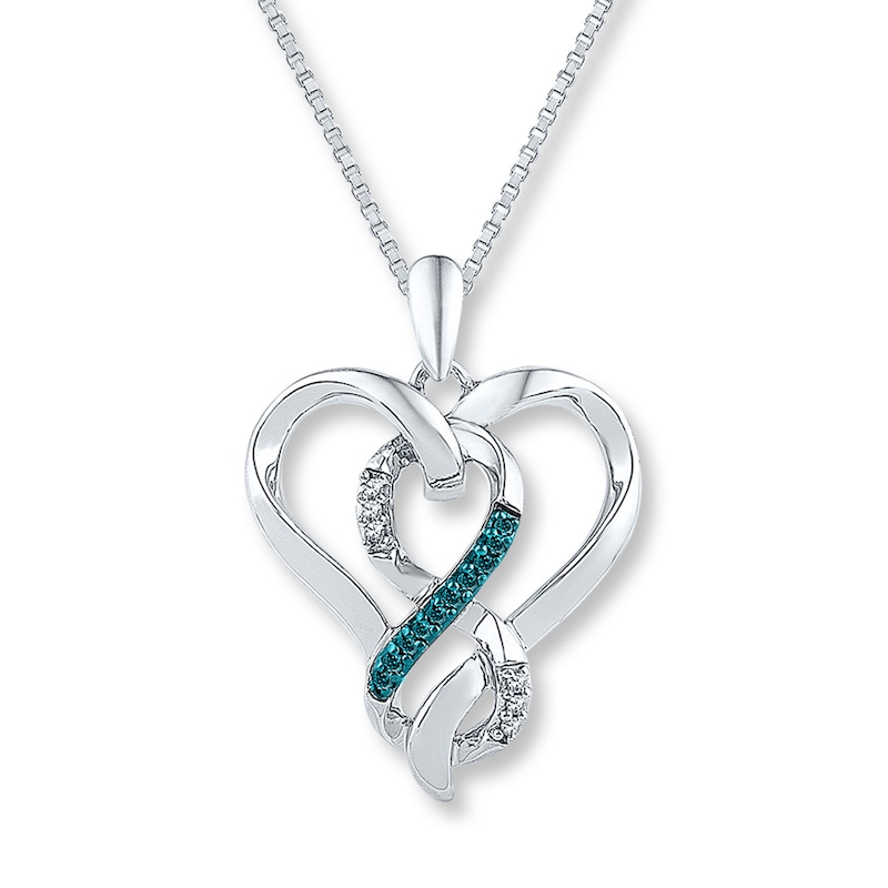 Blue/White Diamond Heart Necklace 1/10 ct tw Sterling Silver