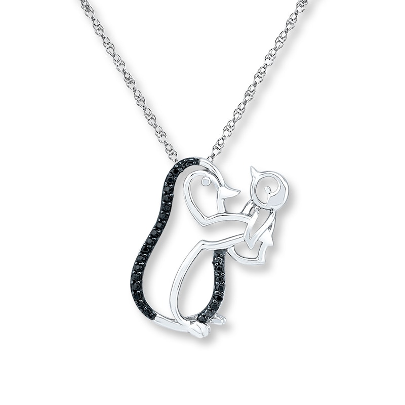 Penguin Necklace 1/15 ct tw Black Diamonds Sterling Silver