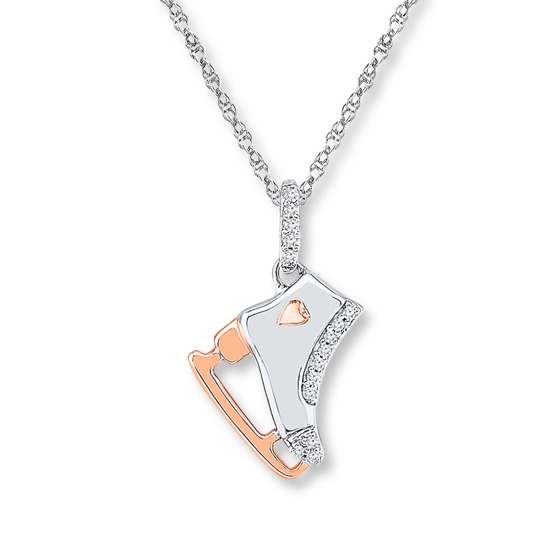 Ice Skate Necklace 1/20 ct tw Diamonds Sterling Silver & 10K Rose Gold