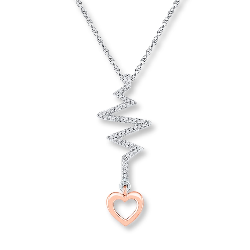 Heartbeat Necklace 1/10 ct tw Diamonds Sterling Silver & 10K Rose Gold