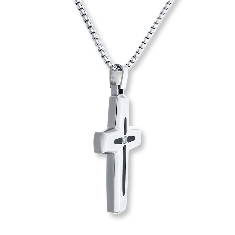 Men's Cross Necklace Diamond Accent Stainless Steel & Resin