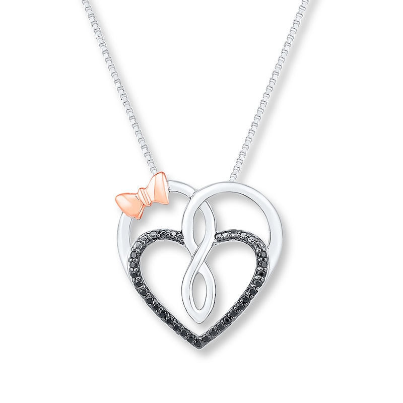 Heart Necklace 1/10 cttw Diamonds Sterling Silver & 10K Rose Gold