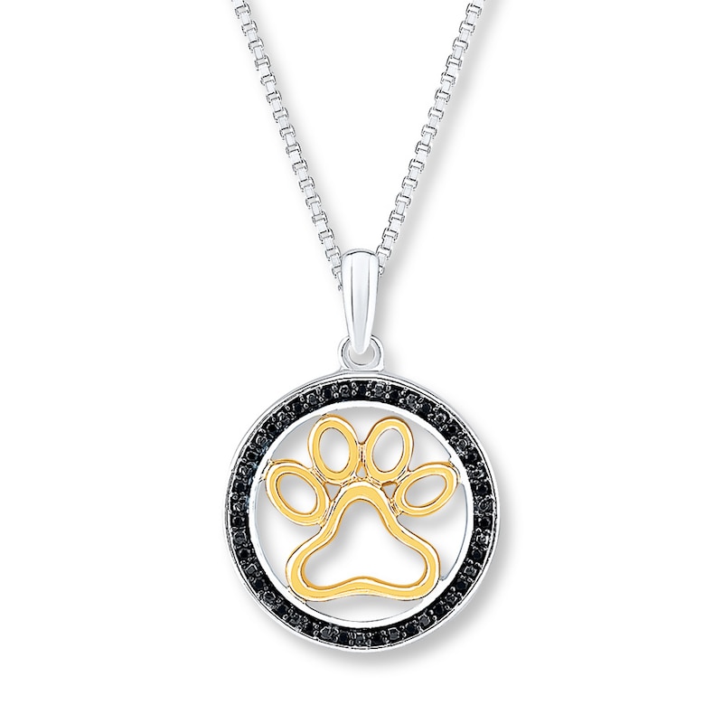 Paw Print Necklace 1/10 ct tw Diamonds Sterling Silver & 10K Yellow Gold 18"