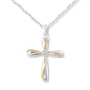 Thumbnail Image 0 of Diamond Cross Necklace Sterling Silver & 10K Yellow Gold