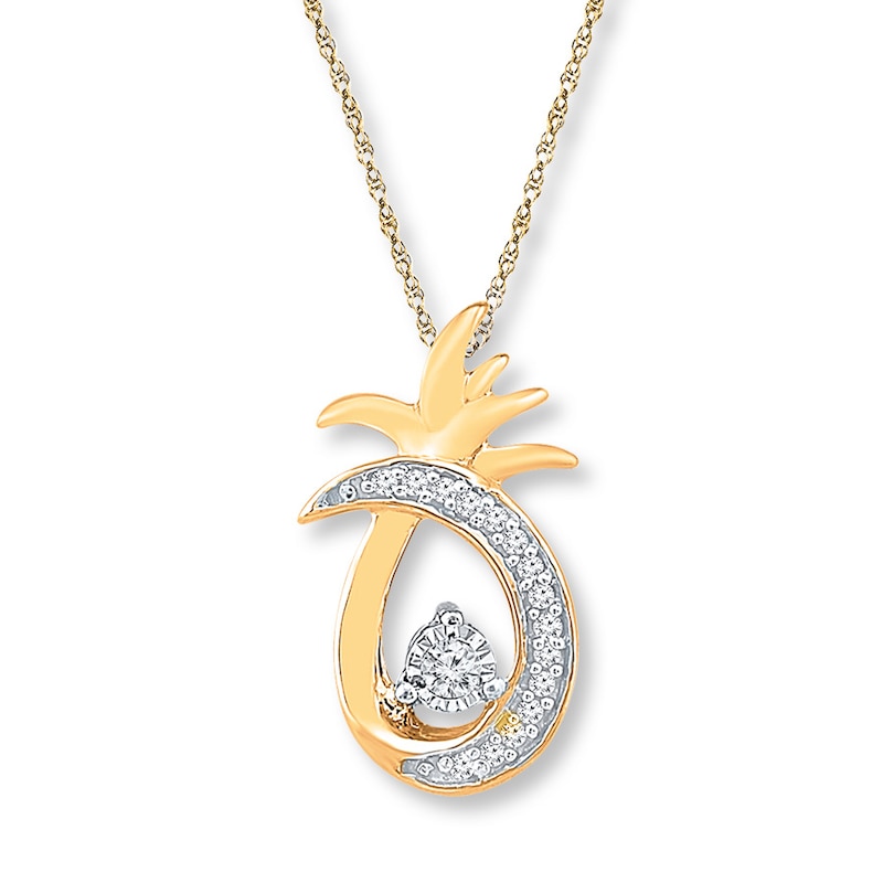 Pineapple Necklace 1/15 ct tw Diamonds 10K Yellow Gold 18"