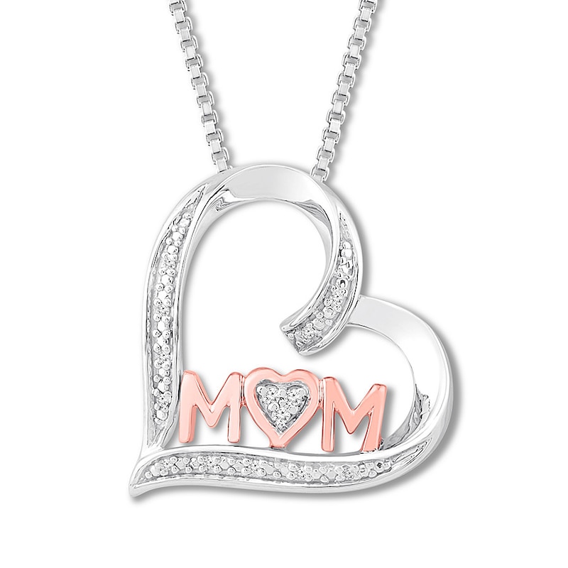 Diamond Mom Heart Necklace 1/20 ct tw Sterling Silver & 10K Rose Gold 18"