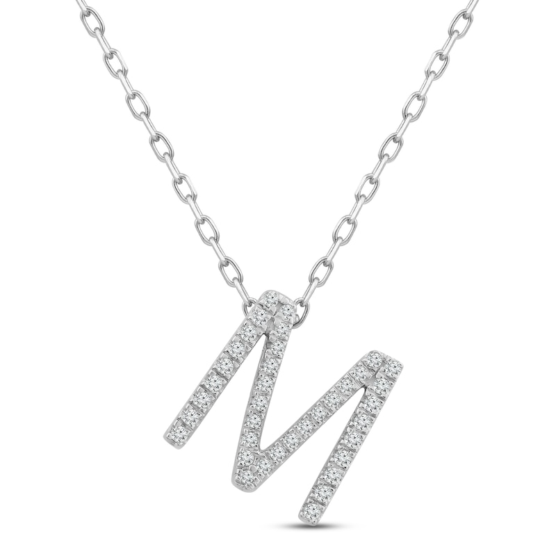Diamond Letter M Necklace 1/8 ct tw Round-cut Sterling Silver 18"