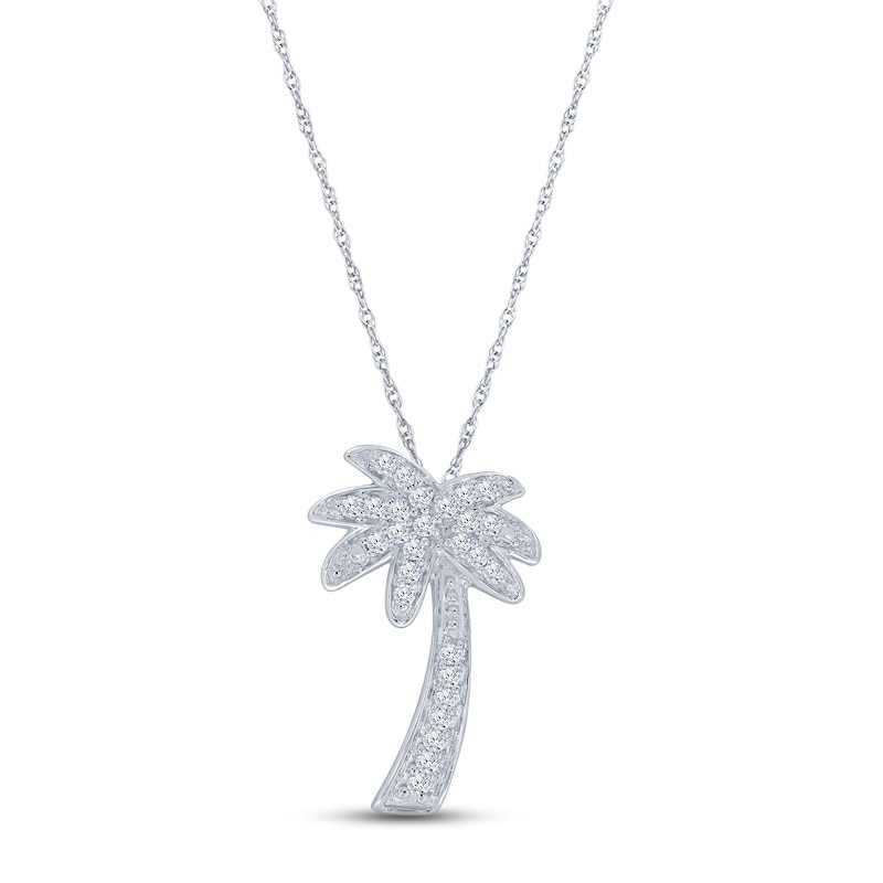 Diamond Palm Tree Necklace 1/10 ct tw Round-cut 10K White Gold 18"
