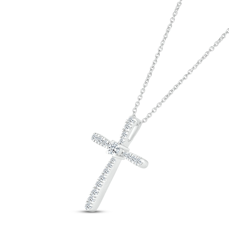 Diamond Tapered Cross Necklace 1/5 ct tw Round-cut 10K White Gold 18"