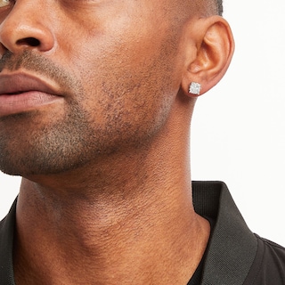 Men's Diamond Greek Key Stud Earrings 1/2 ct tw Round-cut 10K White Gold|Kay
