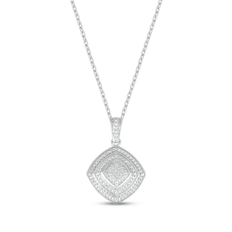 Diamond Cushion Necklace Sterling Silver 18"