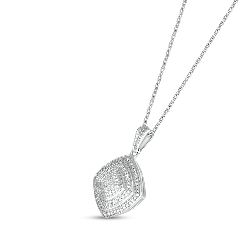 Diamond Cushion Necklace Sterling Silver 18"