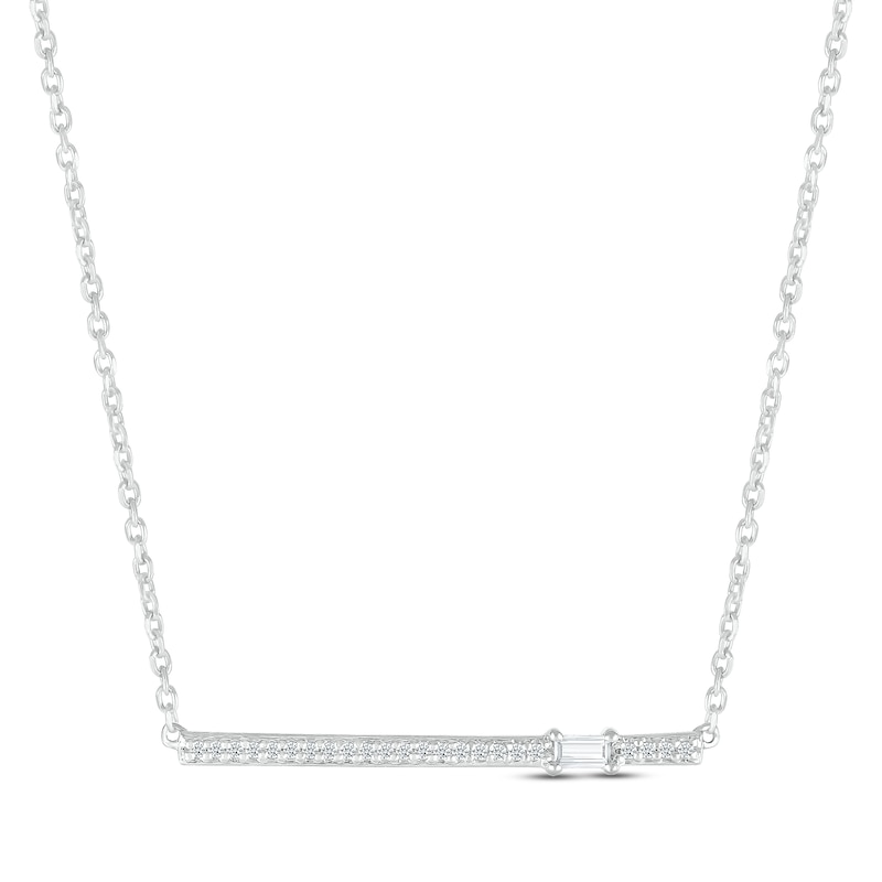 Diamond Bar Necklace 1/10 ct tw Baguette & Round-cut Sterling Silver 18"