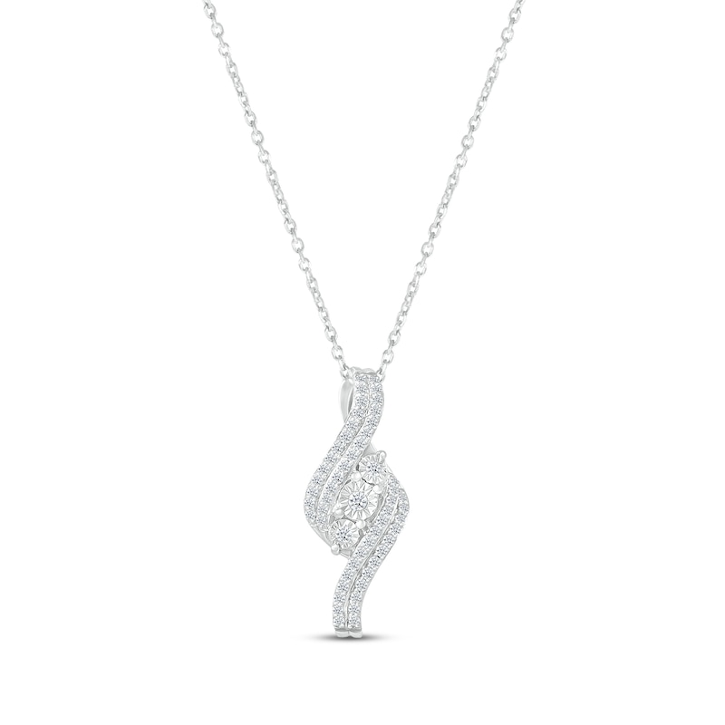 Diamond Three-Stone Swirl Necklace 1/4 ct tw Round-cut Sterling Silver 18"