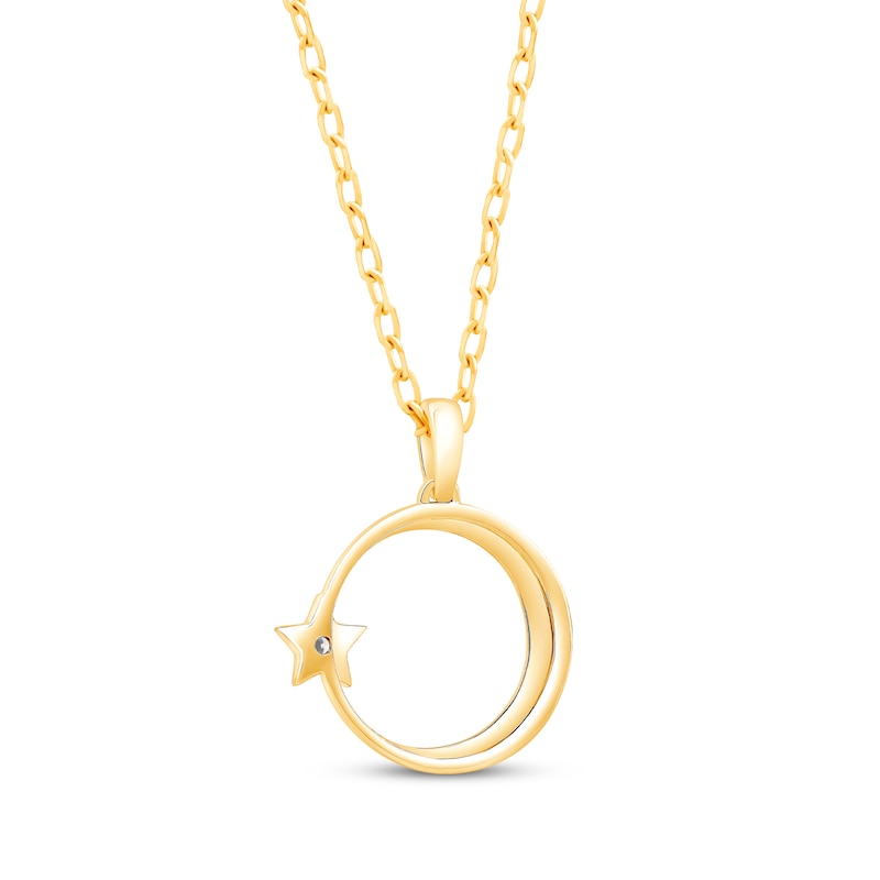 Round-Cut Diamond Solitaire Crescent Moon & Star Islam Necklace 1/20 ct tw 10K Yellow Gold 18”